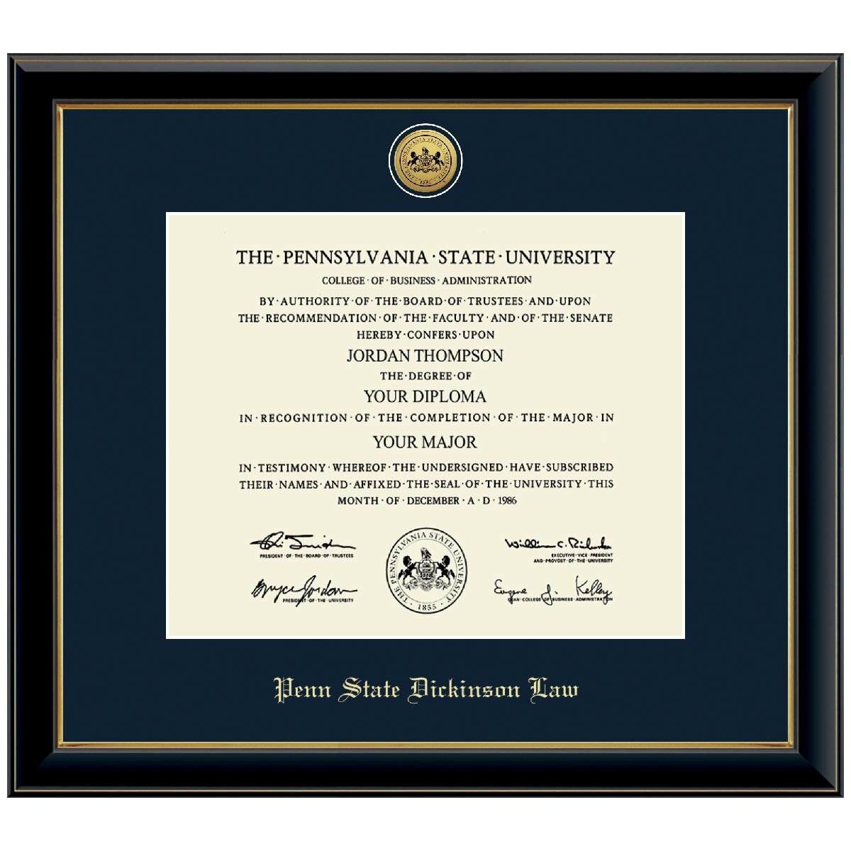 #141 Diploma Frame Penn State Dickinson Law Gold Medallion Onyx Gold (Black)